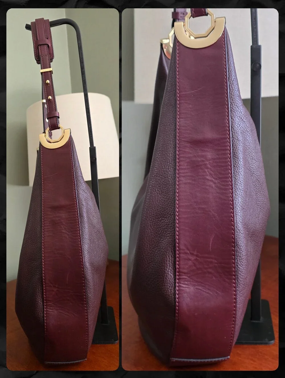 Louise et Cie Alis Hobo Aubergine Leather Large Slouchy Shoulder Bag